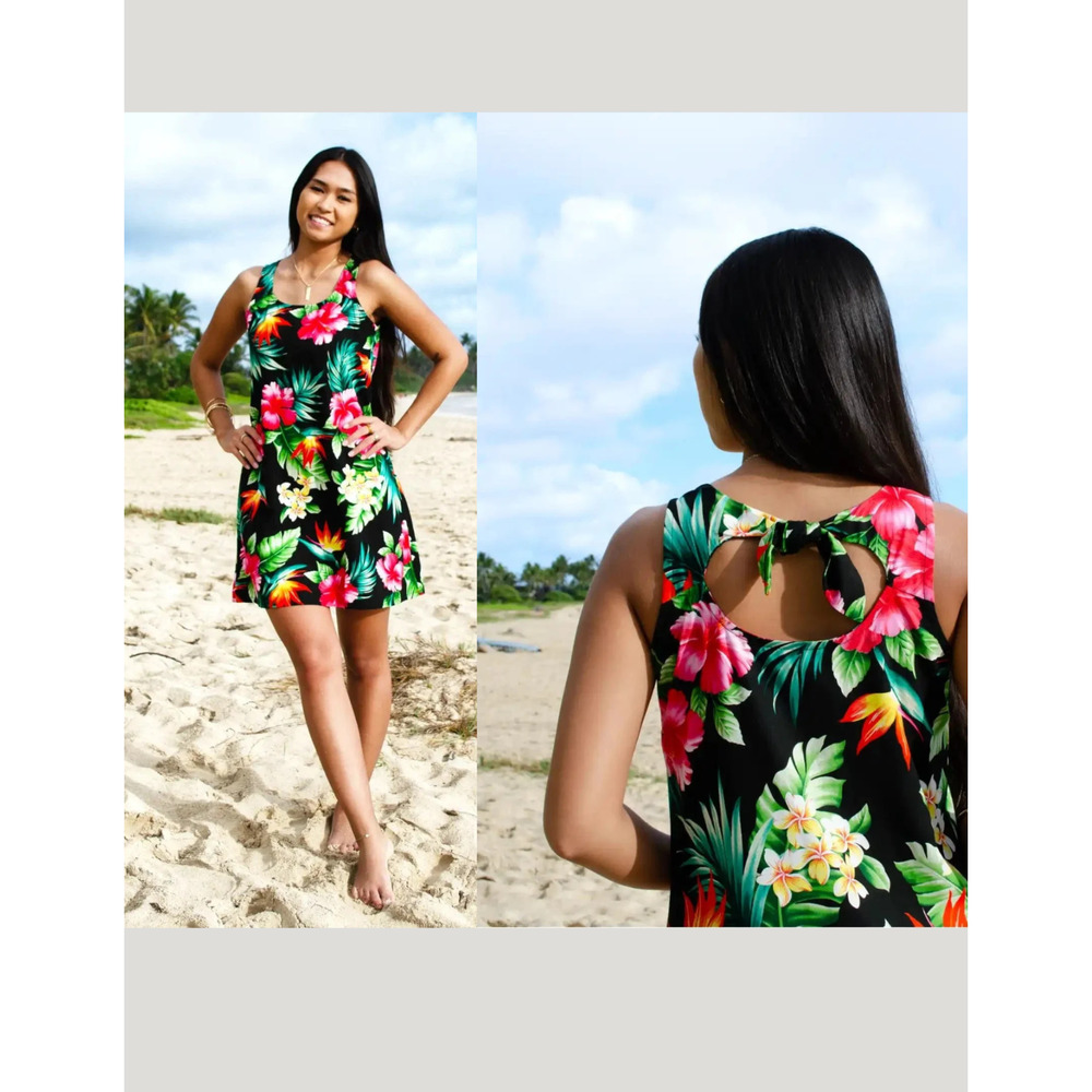 Puanani Womens Hawaiian Aloha Mini Dress Size M Tropical Floral Hibiscus